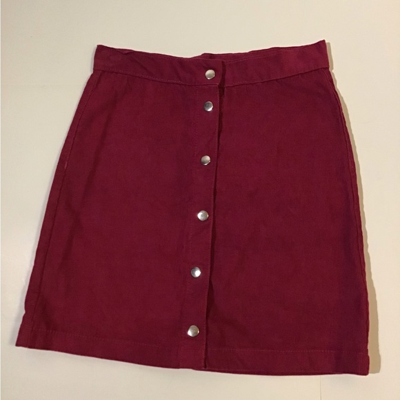 Maroon wine cranberry snap up corduroy mini skirt size L - Picture 12 of 14
